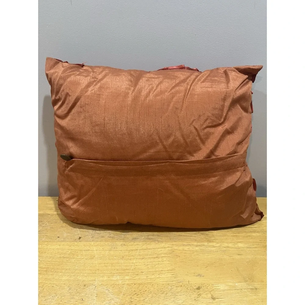Pier‎ 1 Orange Throw Pillow Ruffles Circles Ribbon  17x14